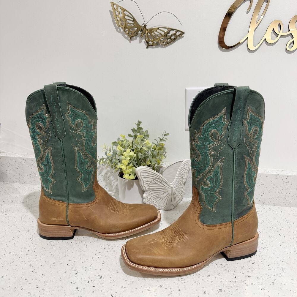 Women’s J.B. Dillon Team Brown Square Toe Western Cowboy Boots Size 8.5